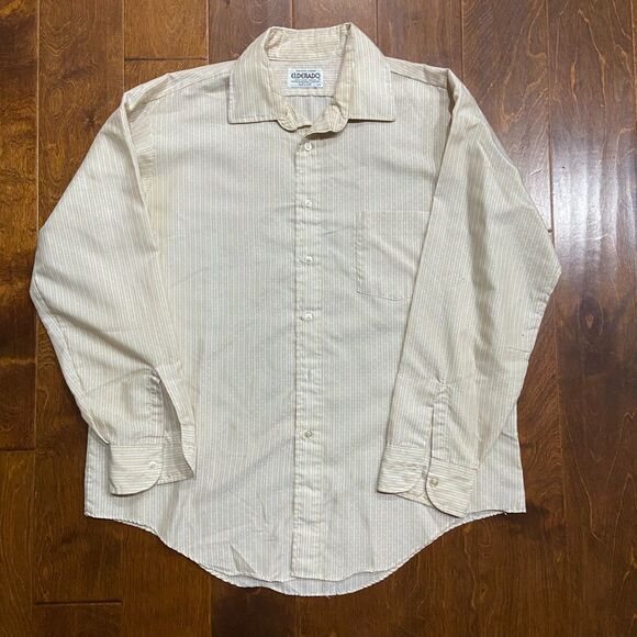 Elderado Vintage 70s Casual Beige White Striped Button Down Shirt Men's Size XL - Picture 4 of 9